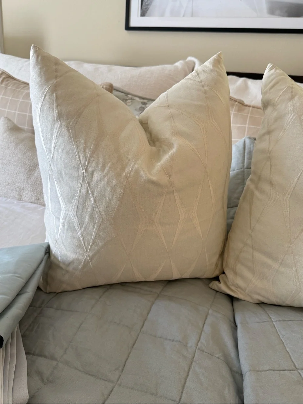 Custom designer Cream Decorative Throw Pillow Pair inserts included